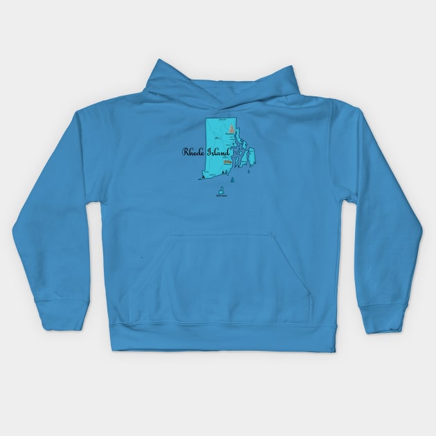 Rhode Island Ocean State- Map Kids Hoodie by ACGraphics